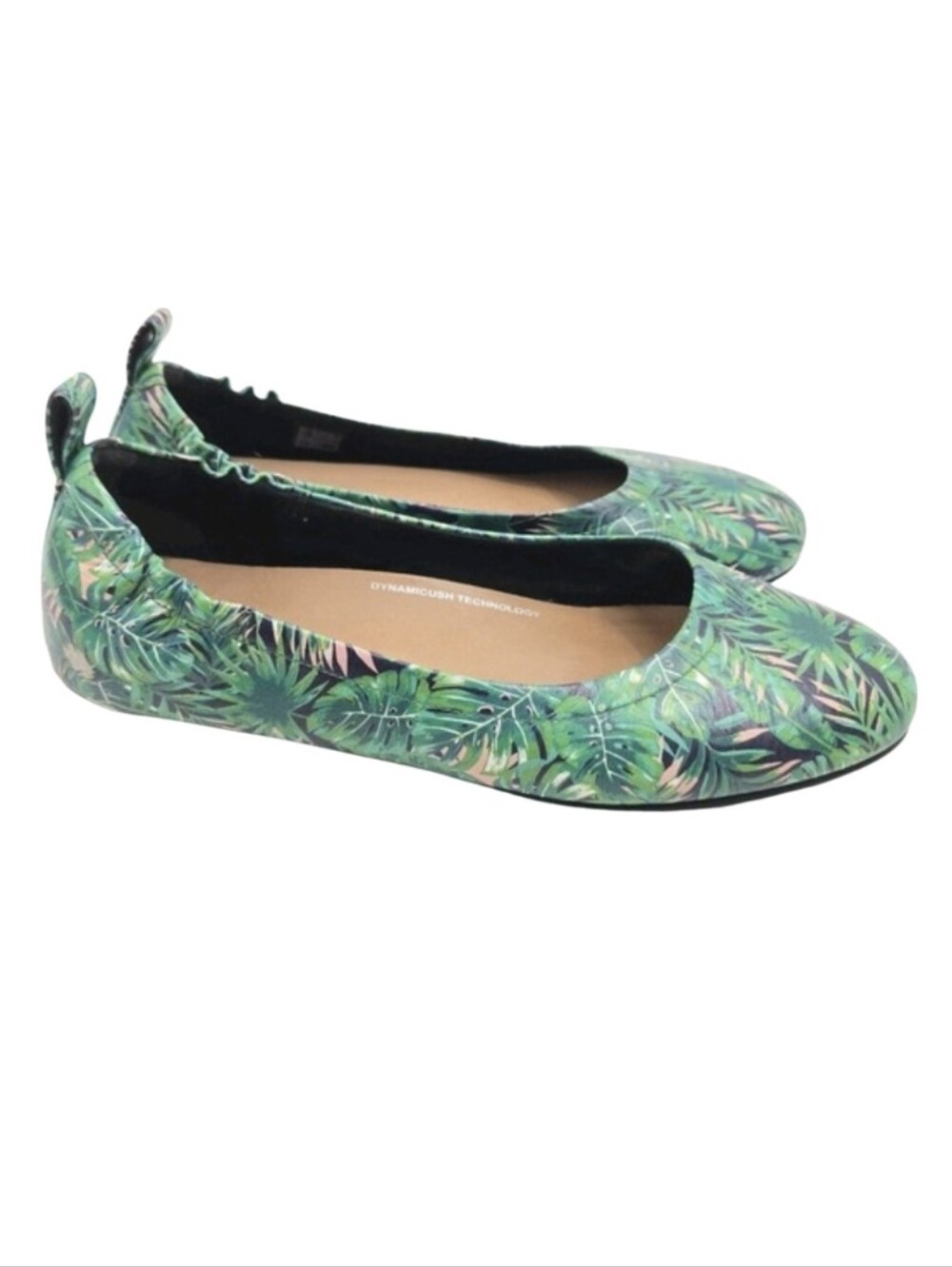 Fitflop Allegro Womens 8 Green Leather Palm Trees Print Beach Ballet Flats Shoes